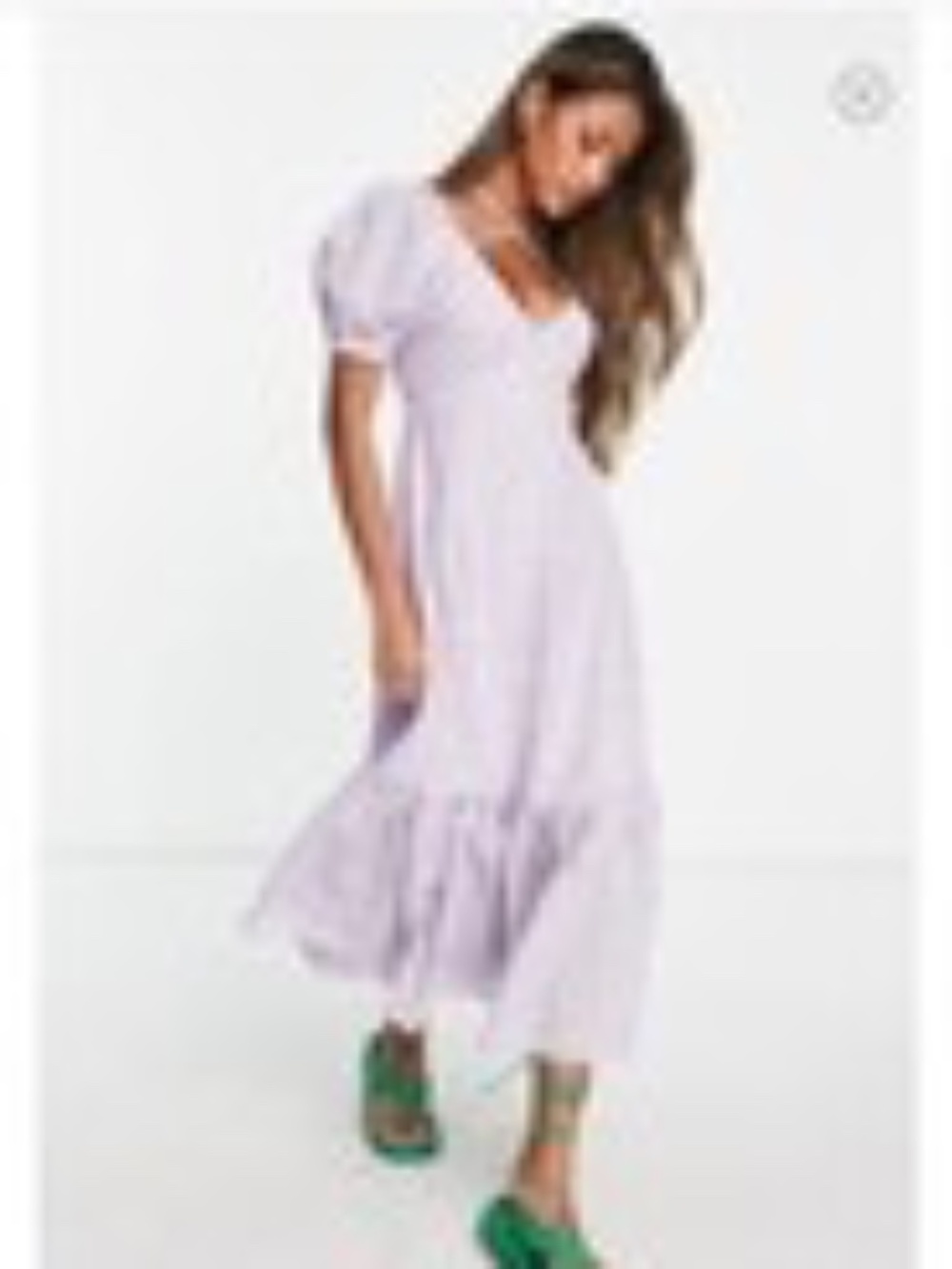 Topshop Shirred Midi Dress LILAC Gingham Check